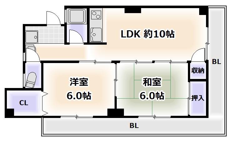 文の里 コーポ(2LDK/3階)の間取り写真