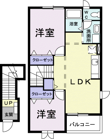 メロウパヒュ一ム 蘭(2LDK/2階)の間取り写真