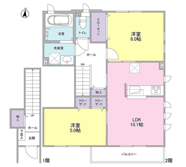ハルシオンプレイスF棟(2LDK/2階)の間取り写真