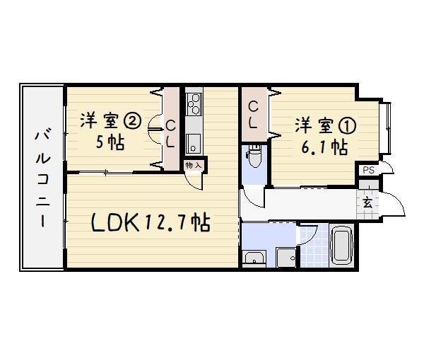 リード大手町(2LDK/14階)の間取り写真
