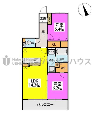 サクセス東櫛原(2LDK/4階)の間取り写真