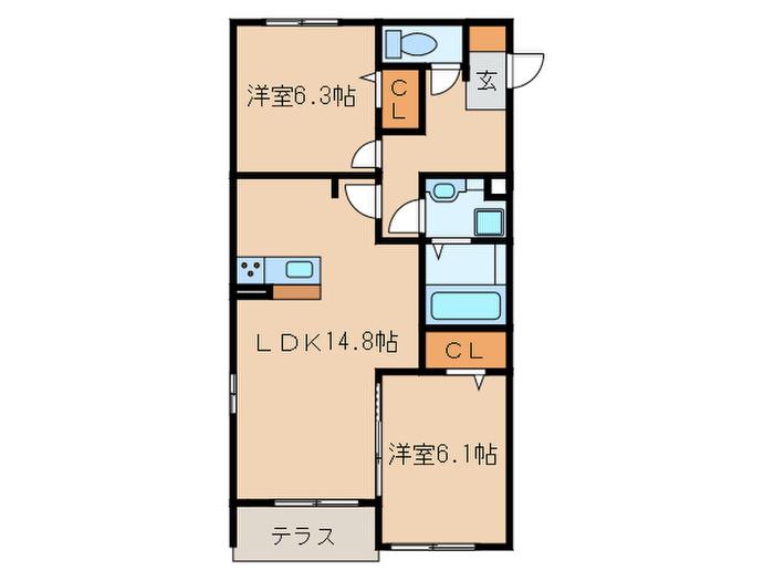 ベルドミール(2LDK/1階)の間取り写真