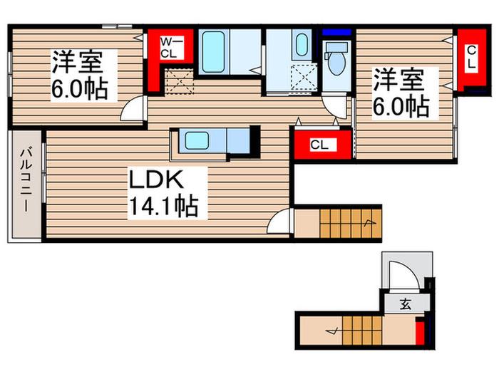 ヴィラポエム(2LDK/2階)の間取り写真