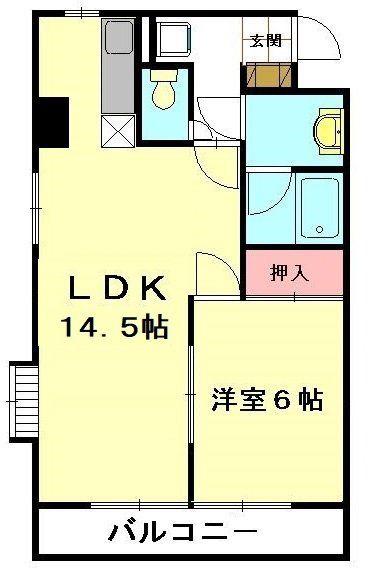 弥作ビル(1LDK/3階)の間取り写真