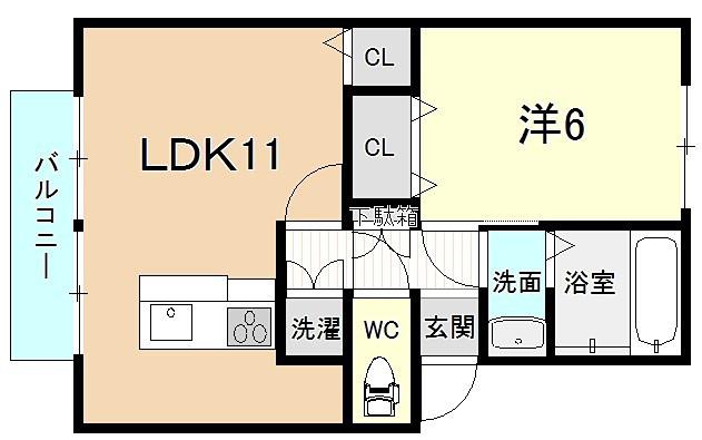 セジュール松島(1LDK/2階)の間取り写真