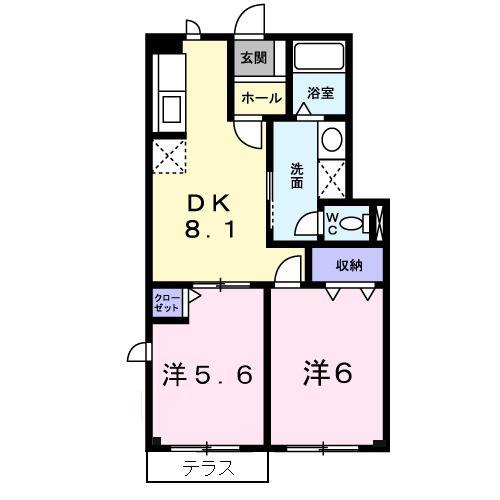 エアリーハウスA(2DK/1階)の間取り写真