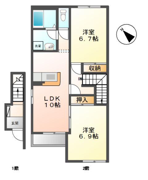 ブルーオアシス(2LDK/2階)の間取り写真