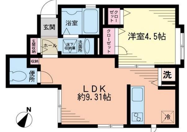 CASA MIAカサ ミア(1LDK/1階)の間取り写真