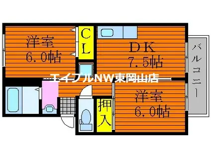 サンパティック原尾島(2DK/2階)の間取り写真