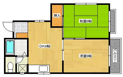 セゾンS(2DK/2階)の間取り写真