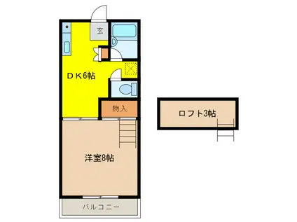 タートルコーポ(1DK/2階)の間取り写真