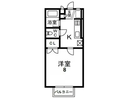 パークウッドKII(1K/2階)の間取り写真