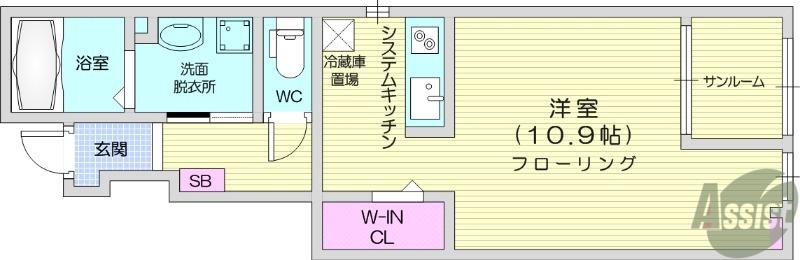 ビューシティ泉Ⅱ(ワンルーム/1階)の間取り写真