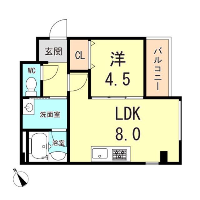 クレール西多聞通(1LDK/3階)の間取り写真