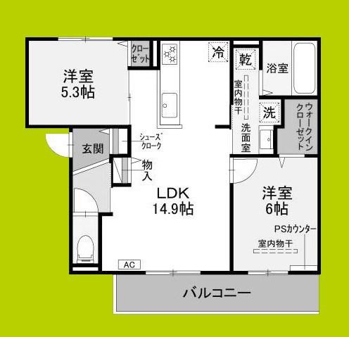 D-RESIDENCE下田部A棟(2LDK/2階)の間取り写真