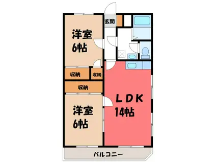 ローズウィング 参番館(2LDK/2階)の間取り写真