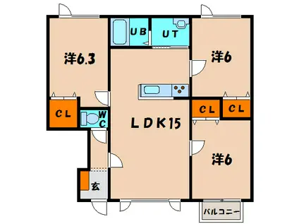 昭和2丁目6番 1棟2戸(3LDK/1階)の間取り写真