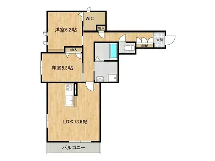 アレスリーベ陣場(2LDK/3階)の間取り写真