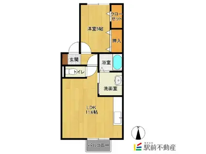 シャトレ夢咲(1LDK/2階)の間取り写真