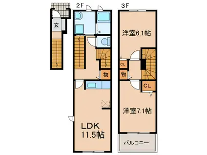 グランツ プランドール(2LDK/2階)の間取り写真