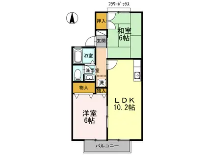 カーサデーリア花園(2LDK/2階)の間取り写真