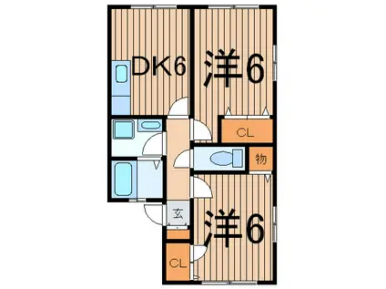 フォレスタ鎌倉(2DK/1階)の間取り写真