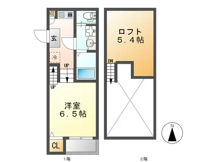 ハーモニーテラス靖国町II(1K/2階)の間取り写真