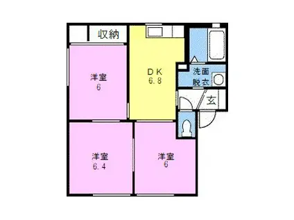 フォンテーヌ(3DK/2階)の間取り写真