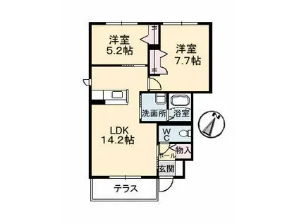 プリムベール城東 弐番館(2LDK/1階)の間取り写真