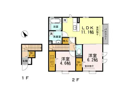 ミール・シーヴォン(2LDK/2階)の間取り写真