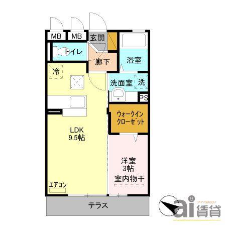 カルチェ B(1LDK/1階)の間取り写真