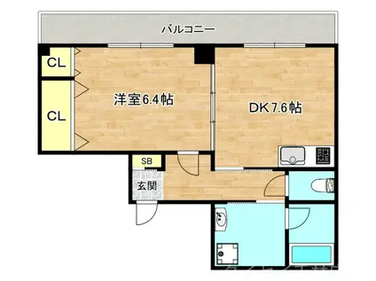 TSゲート(1DK/2階)の間取り写真