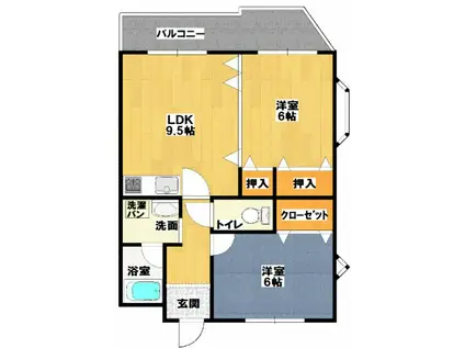 共栄インスペリアル(2LDK/6階)の間取り写真