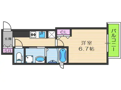 サムティ南堀江LUCE(1K/6階)の間取り写真