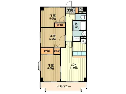 シャンポール砂川(3LDK/2階)の間取り写真