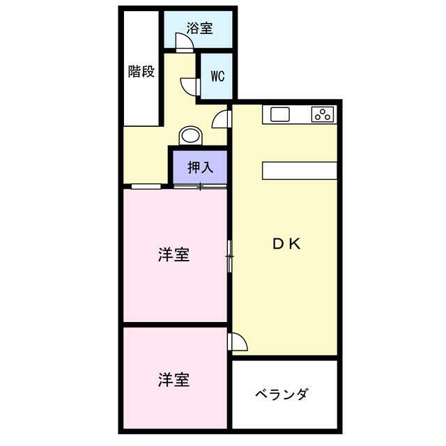 緑ヶ丘2丁目(2DK/2階)の間取り写真