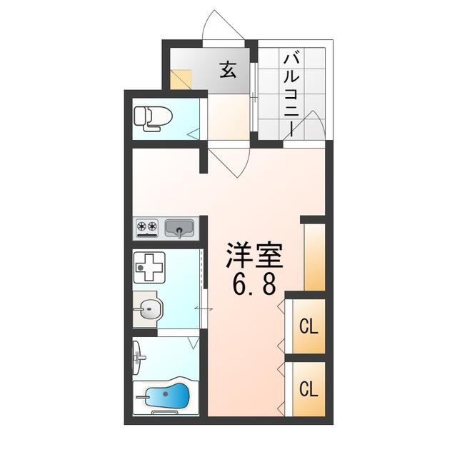 寺地町東ジーイー・サンク(ワンルーム/2階)の間取り写真