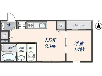グロースコート花園本町I(1LDK/2階)の間取り写真