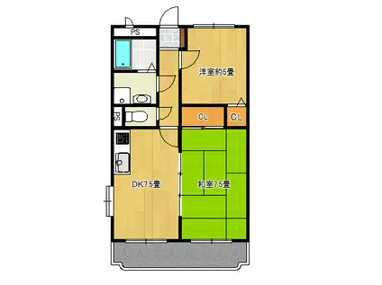 ハイルネッサンスA(2DK/3階)の間取り写真