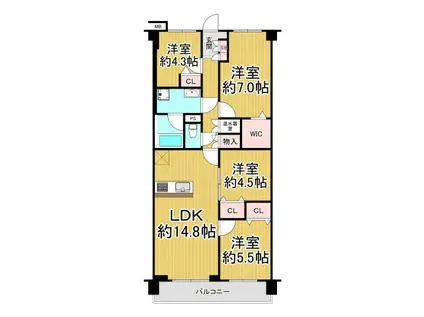 グランドメゾン新伊丹(4LDK/7階)の間取り写真