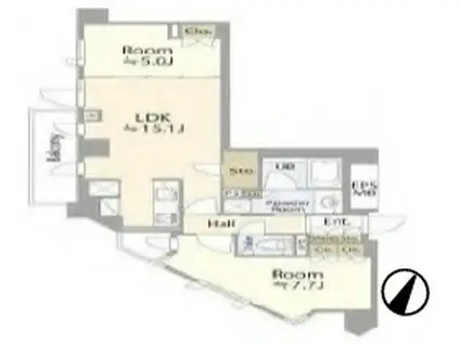 広尾 好立地 最上階 2LDK(2LDK/5階)の間取り写真