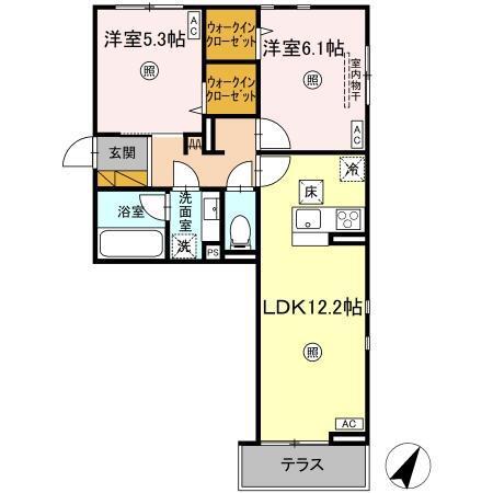 SERENVITA MATSUSHIRO(2LDK/2階)の間取り写真