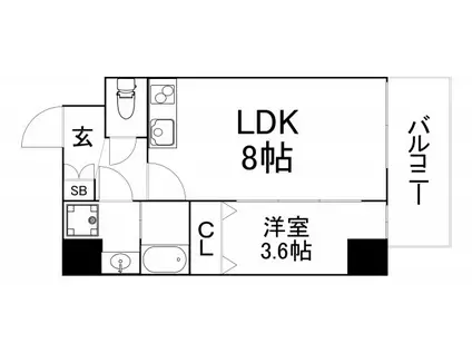 クローバー・レジデンス玉造(1LDK/2階)の間取り写真