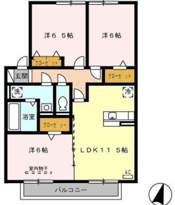 グラン・ドミール古賀A棟(3LDK/2階)の間取り写真