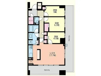 パークタワー向ケ丘遊園(3LDK/9階)の間取り写真