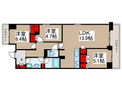 コンフォリア・リヴ八坂富士見(3LDK/4階)の間取り写真