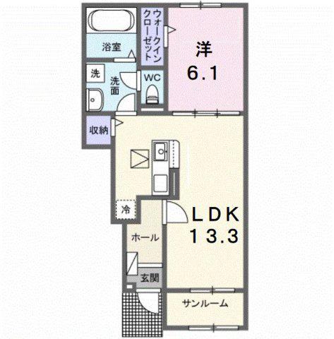 サニーフラットII(1LDK/1階)の間取り写真