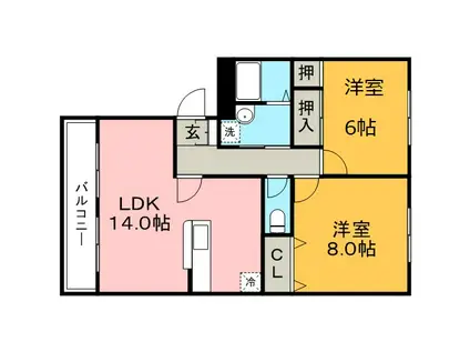 クレールII(2LDK/2階)の間取り写真
