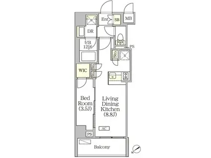 ORSUS清澄白河リバーフロント(1LDK/6階)の間取り写真