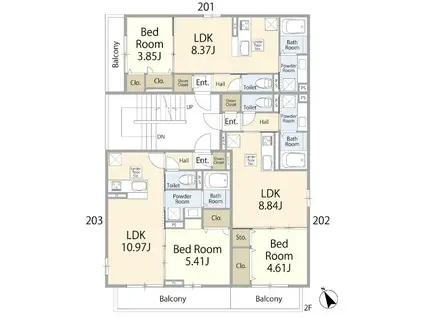 オールデン・ヒル(1LDK/2階)の間取り写真